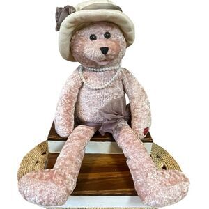 Vintage Chantilly Lane PBC LOVE PLUSH Pink Velvet Stuffed Bear Hat and Necklace
